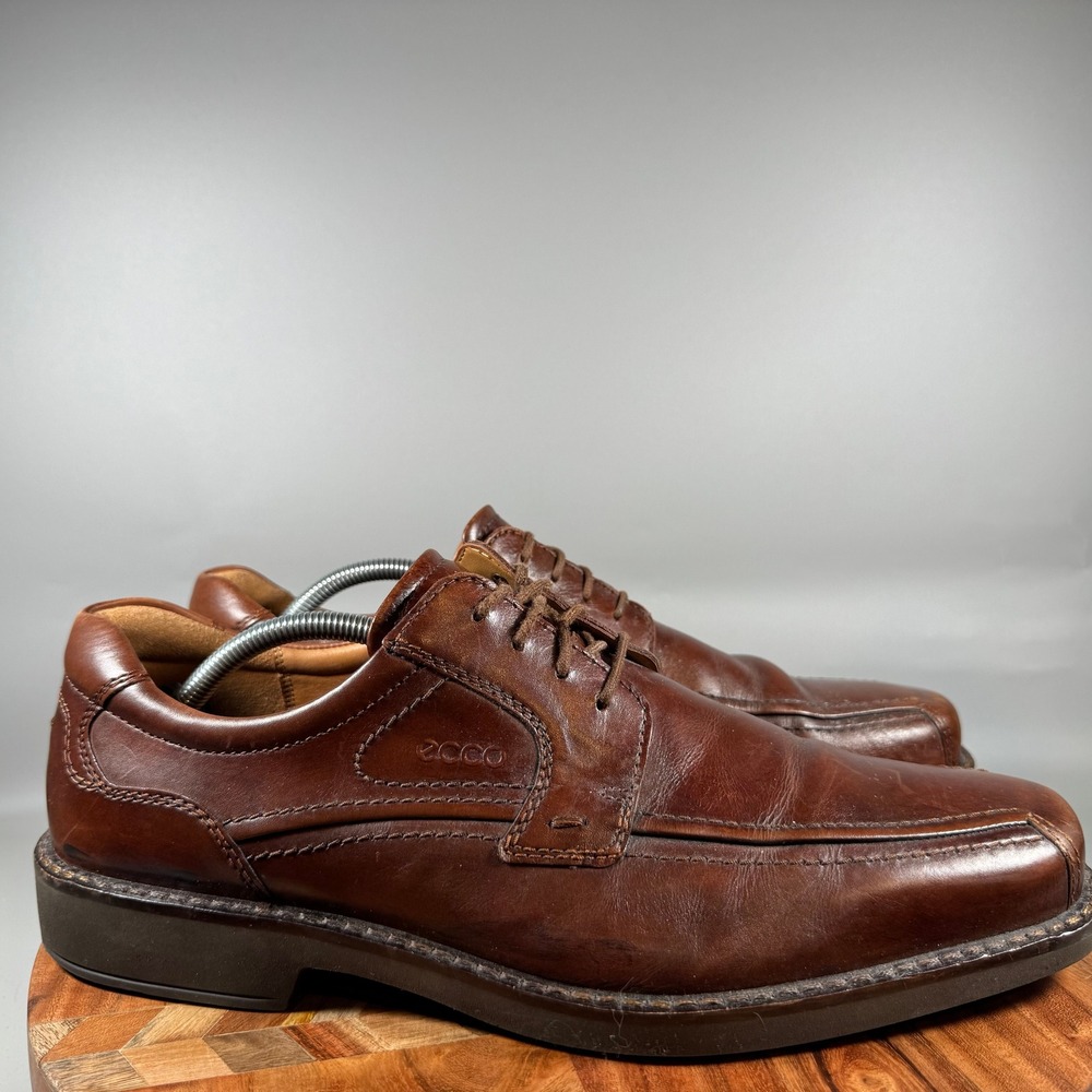 ECCO Mens Brown Leather Square Toe Lace Up Derby Shoes Size 46 EU 12-12.5 US
